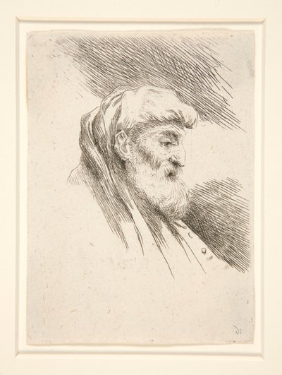Velho com Barba Longa, de perfil, virado para a direita, da série Les petites tetes d de Giovanni Benedetto Castiglione