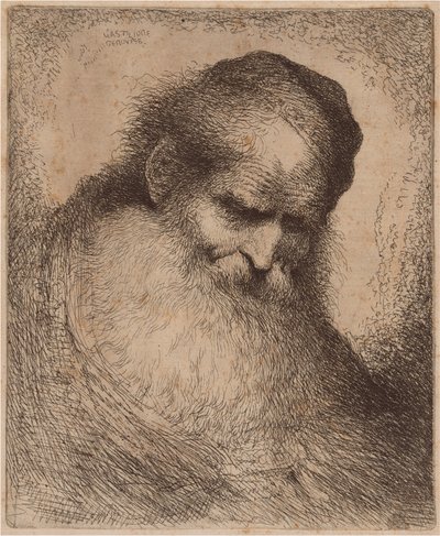 Velho com barba longa e solidéu, inclinando-se para a frente de Giovanni Benedetto Castiglione