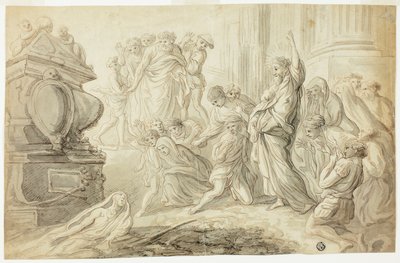 Ressurreição de Lázaro (reto); Viajantes com Carrinho Outside Inn (verso) de Giovanni Benedetto Castiglione