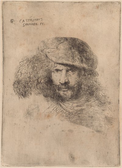 Auto-retrato(?), Usando um boné emplumado ["Retrato de Bernini"] de Giovanni Benedetto Castiglione