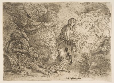 O anjo que desperta José para a presença da Virgem e do Menino, ca. 1645-49. de Giovanni Benedetto Castiglione