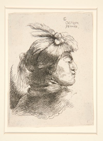 Jovem sem barba, visto de perfil, virado para a direita, da série Les petites tetes d de Giovanni Benedetto Castiglione