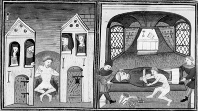 Decameron, Andreuccio cai na latrina; Andreuccio ajuda a saquear o túmulo do bispo. Segundo dia, conto 5 de Giovanni Boccaccio