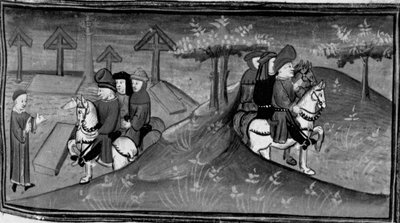 Decameron, Betto Brunelleschi e a sua brigada encontram-se com Guido Cavalcanti; Betto explica as palavras de Guido aos seus amigos. Dia 6, notícia 9 de Giovanni Boccaccio