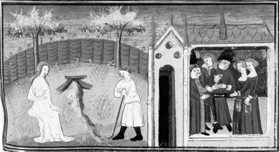 Decameron, Cimon observa Ifigénia; celebra-se um casamento duplo. Quinto dia, conto 1 de Giovanni Boccaccio