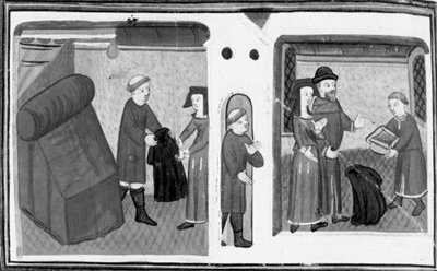 Decameron, O pároco de Varlungo penhora o seu casaco a Madame Belcolore; um clérigo dá à mulher um almofariz. Oitavo dia, conto 2 de Giovanni Boccaccio