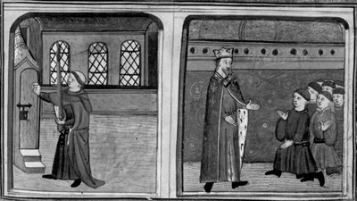 Decameron, Um noivo bate à porta da rainha disfarçado de rei; o rei confronta os seus criados. Terceiro dia, conto 2 de Giovanni Boccaccio