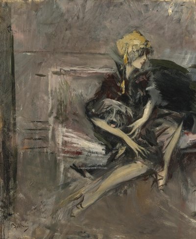 Senhora de chapéu amarelo com seu cachorro Marchesa Casati de Giovanni Boldini