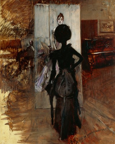Lady in studio of painter facing White Pastel de Giovanni Boldini (1842-1931) de Giovanni Boldini