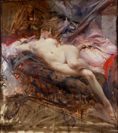 Nu feminino estendido (pintura sobre tela) de Giovanni Boldini