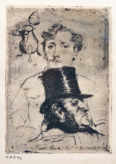 Retrato de Rodenbach (gravura e ponto seco) de Giovanni Boldini