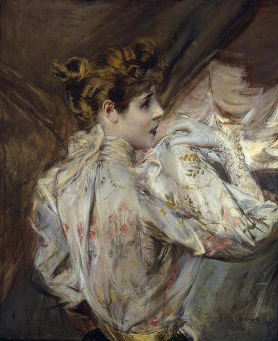 Retrato de uma jovem mulher de perfil Eleonora Duse, c. 1895 de Giovanni Boldini