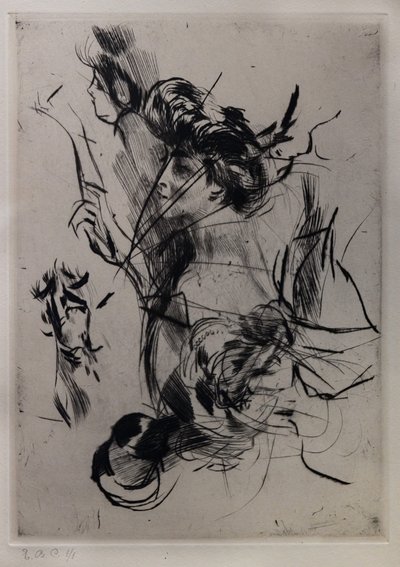Retrato de uma jovem mulher com figuras de Giovanni Boldini