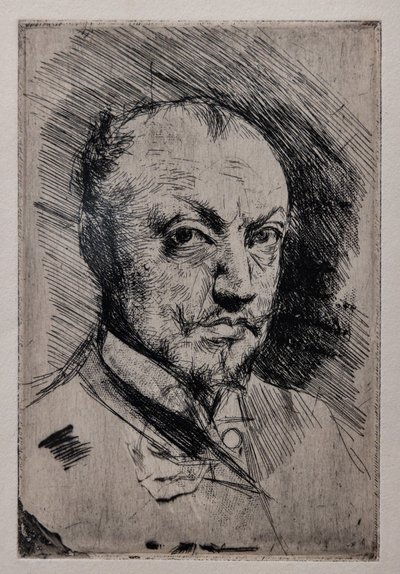 Auto-retrato, c.1890 (ponto seco, roleta e gravura em papel) de Giovanni Boldini