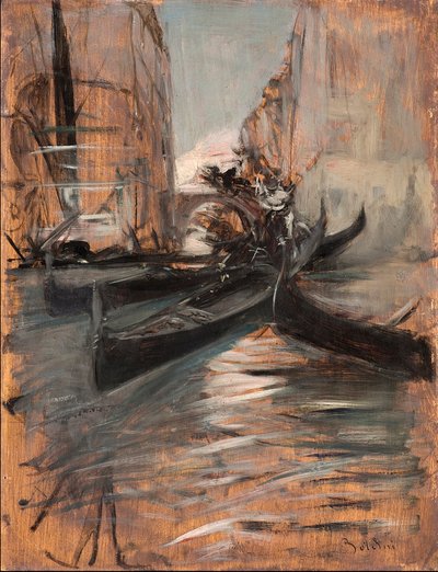 Vista de um canal em Veneza com gôndolas (Canal veneziano e gôndolas) Pintura de Giovanni Boldini (1842-1931) 1910-1914 Coleção particular de Giovanni Boldini