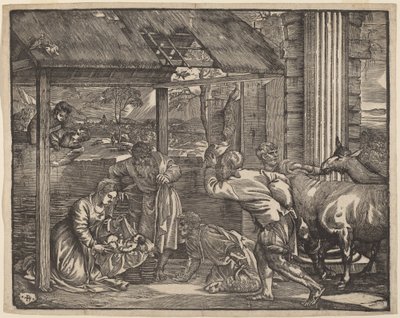 A adoração dos pastores de Giovanni Britto after Titian