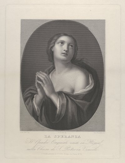 Personificação feminina de Hope olhando para cima com as mãos unidas e ombro esquerdo..., ca. 1835-81. de Giovanni Buonafede