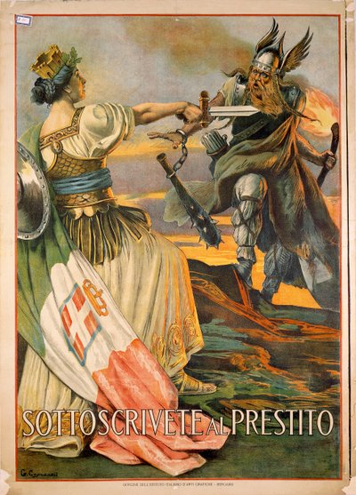 Primeira Guerra Mundial, Sottoscrivete al prestito (Assine o Empréstimo), ilustração de Giovanni Capranesi de Giovanni Capranesi
