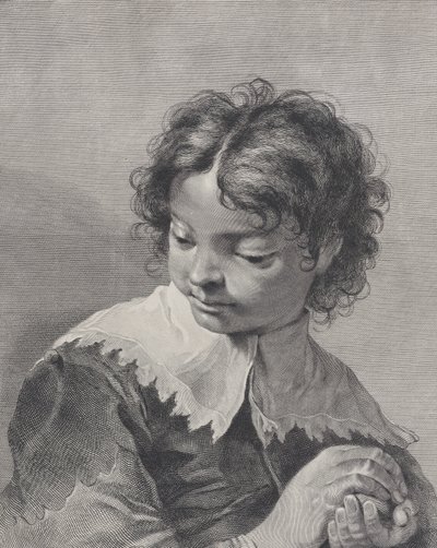 Menino com gola de renda segurando um pedaço de fruta nas mãos, 1743. de Giovanni Cattini