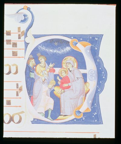 Ms 561 f.37r Historiated inicial &39;O&39; representando a Adoração dos Magos, a partir de um gradual do Mosteiro de San Jacopo di Ripoli, início do século 14 de Giovanni Cimabue