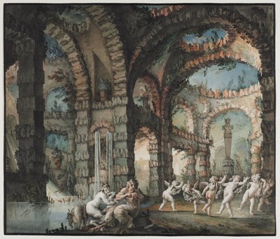 Família de Sátiros com Querubins Dançantes, c. 1775-76 (aguarela e pincelada com grafite e guache) de Giovanni David