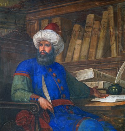 Retrato de Andrea Alpago (1450-1522), médico e filósofo, fresco de Giovanni De Min (1786-1859), Câmara Municipal, Belluno, Veneto, Itália de Giovanni De Min