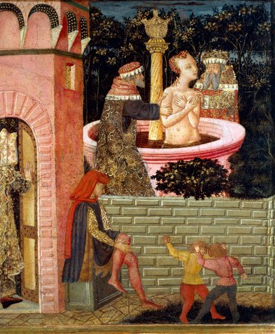 Histórias de Susanne, cerca de 1450, painel frontal do peito pintado, de Giovanni di Ser Giovanni, conhecido como Lo Scheggia (1406-1486), tempera sobre madeira Detalhe de Giovanni Di Ser Giovanni Lo Scheggia Guidi
