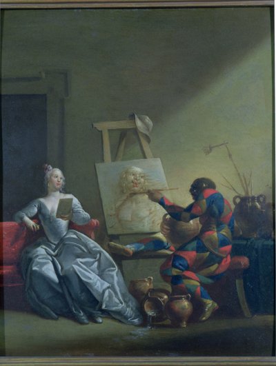 O pintor Harlequin, c.1742 de Giovanni Domenico Ferretti