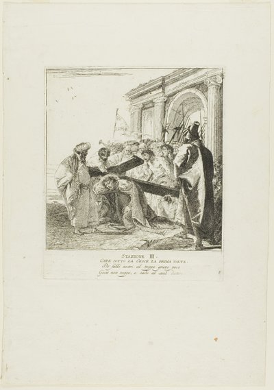 Cristo cai sob a cruz pela primeira vez, prato três da Via-Sacra de Giovanni Domenico Tiepolo