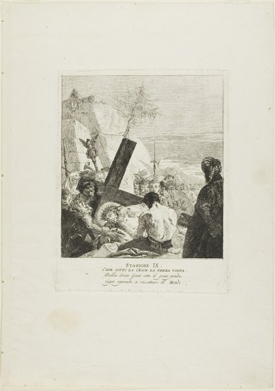 Cristo cai sob a cruz pela terceira vez, prato nove da Via-Sacra de Giovanni Domenico Tiepolo