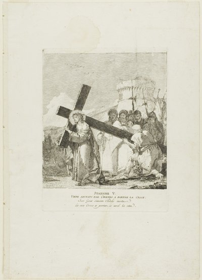 Cristo é ajudado por Simão de Cirene, prato 5 da Via-Sacra de Giovanni Domenico Tiepolo