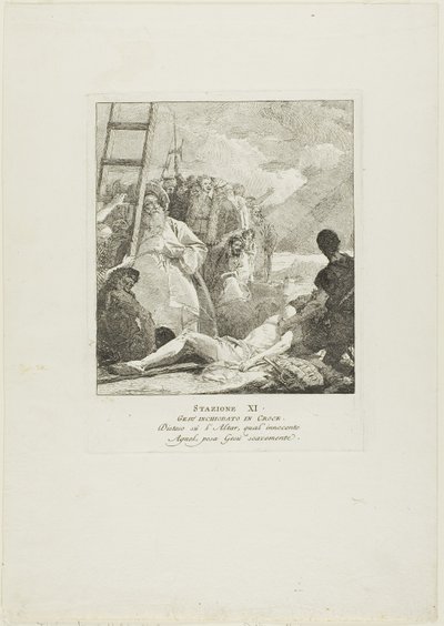 Cristo está pregado na cruz, prato onze da Via-Sacra de Giovanni Domenico Tiepolo