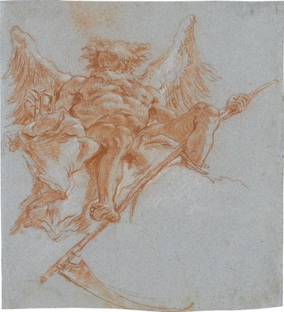 Cronos sobre nuvens; verso: estudo de vestes de Giovanni Domenico Tiepolo