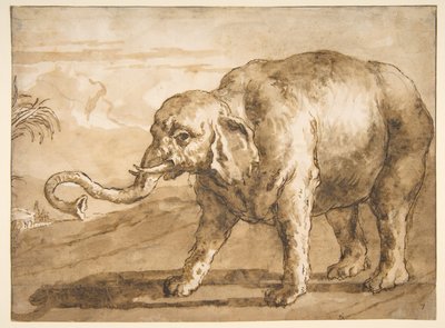 Elefante numa paisagem de Giovanni Domenico Tiepolo
