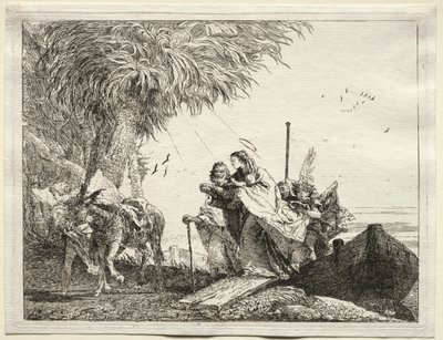 Fuga para o Egito: a Sagrada Família, Desembarque. de Giovanni Domenico Tiepolo