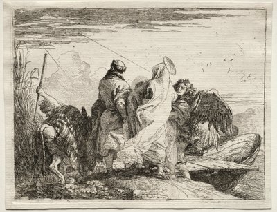 Fuga para o Egito: A Sagrada Família deixando a costa de Giovanni Domenico Tiepolo