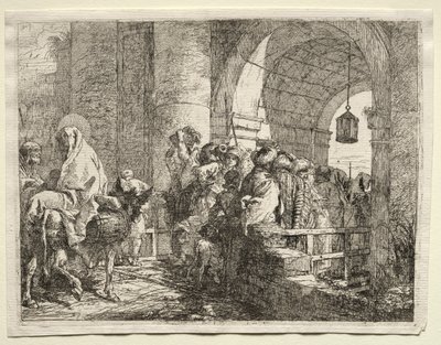 Fuga para o Egito: A Sagrada Família Passando sob um Arco de Giovanni Domenico Tiepolo