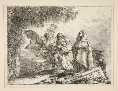 Joseph Carrying Jesus in his Arms, da série Idee pittoresche sopra la fuga in Egitto (Voo para o Egipto) de Giovanni Domenico Tiepolo