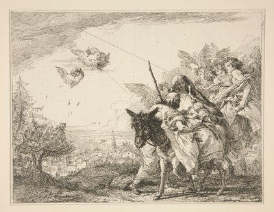 José Contempla o Menino Jesus, da série Ideias Pitorescas sobre a Fuga para o Egito (Flight into Egypt) de Giovanni Domenico Tiepolo