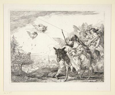 Joseph Contempla o Menino Jesus, da série Idee pittoresche sopra la fuga in Egitto (Voo para o Egipto) de Giovanni Domenico Tiepolo