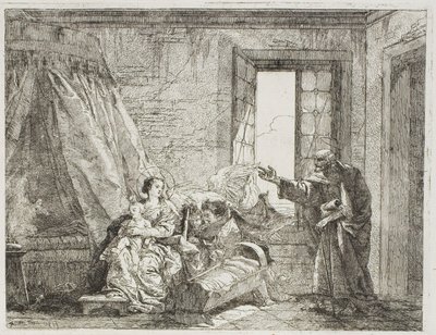 José conta a Maria sobre sua próxima partida, placa quatro de A Fuga para o Egito de Giovanni Domenico Tiepolo