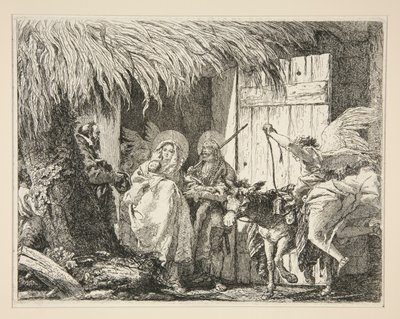 José e Maria em frente de uma Casa, da série Idee pittoresche sopra la fuga em Egitto (Voo para o Egipto) de Giovanni Domenico Tiepolo