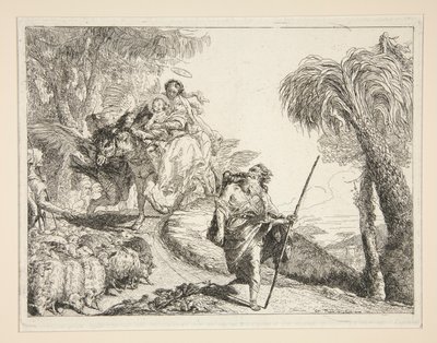 José com a Virgem e a Criança, da série Idee pittoresche sopra la fuga em Egitto (Voo para o Egipto) de Giovanni Domenico Tiepolo