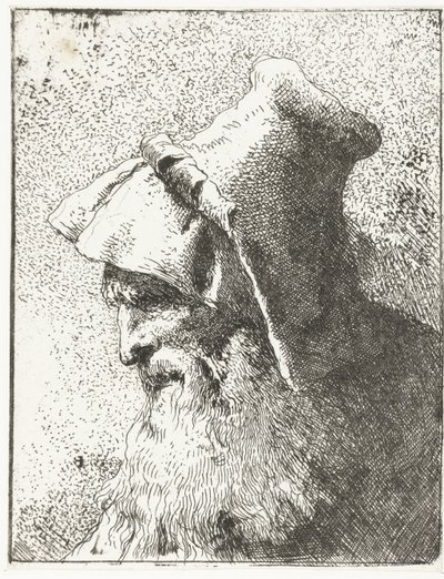 Homem com barba e chapéu Coleção de cabeças (título da série) Raccolta di Teste (título da série) de Giovanni Domenico Tiepolo