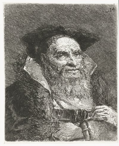 homem com boina Coleção de cabeças (título da série) Raccolta di Teste (título da série) de Giovanni Domenico Tiepolo