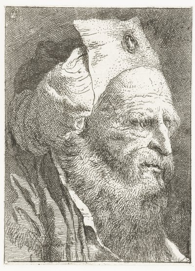 Homem de chapéu virado para cima Coleção de cabeças (título da série) Raccolta di Teste (título da série) de Giovanni Domenico Tiepolo
