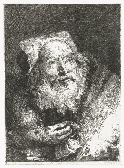 Ancião com pulseira na mão Coleção de cabeças (título da série) Raccolta di Teste (título da série) de Giovanni Domenico Tiepolo