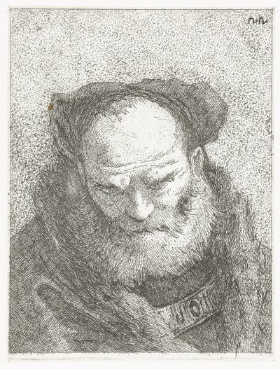 Velho com barba e cabeça arqueada
Colecção de cabeças (título da série)
Raccolta di Teste (título da série) de Giovanni Domenico Tiepolo