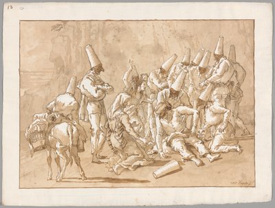 Punchinello desmorona na estrada de Giovanni Domenico Tiepolo