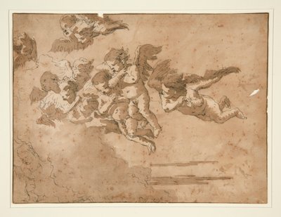 Putti voando nas nuvens de Giovanni Domenico Tiepolo